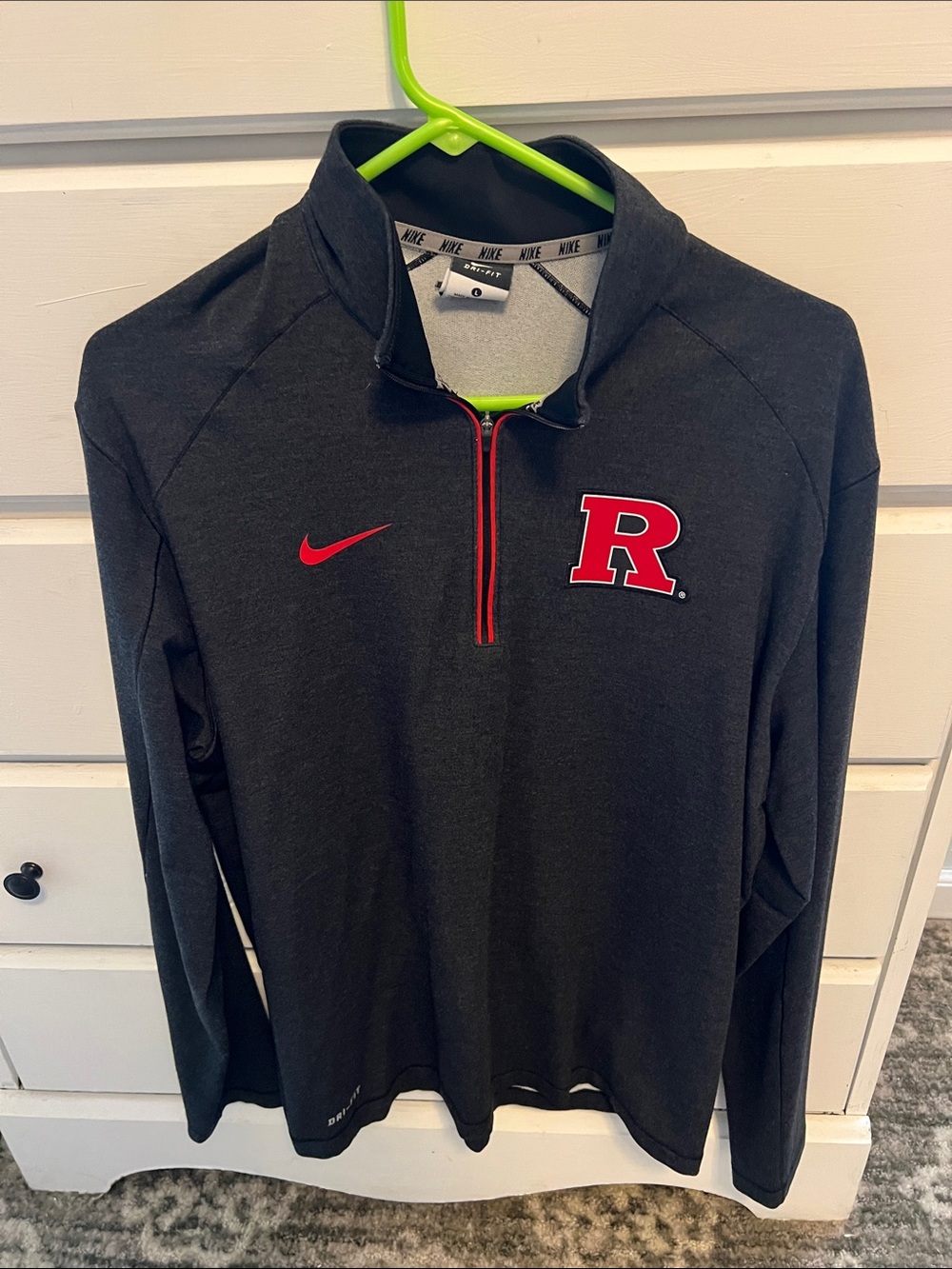 Nike Charcoal Quarter-Zip Pullover with Red Rutgers 'R'